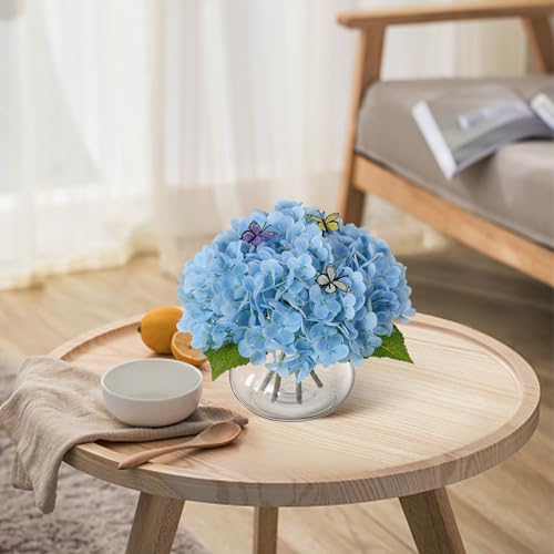 Leftover Hydrangea Artificial Flowers with Vase,Blue Real Touch Hydrangea Flowers with Butterfly,Faux Hydrangea Flowers for Floral Centerpieces for Tables,Home Decor,Wedding Decor,Coffee Table Decor - color: Blue Hydrangea