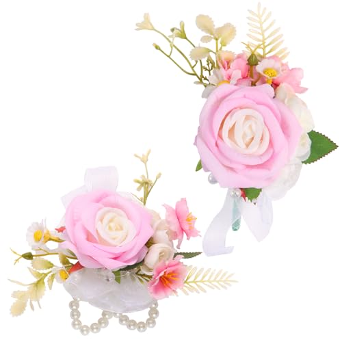 Wrist Corsage and Boutonniere Set, Artificial Rose Corsage Wristlet and Boutonniere for Wedding Prom Party (Light Pink 1 Boutonniere&1 Wrist Corsage) - color: Light Pink 1 Boutonniere&1 Wrist Corsage