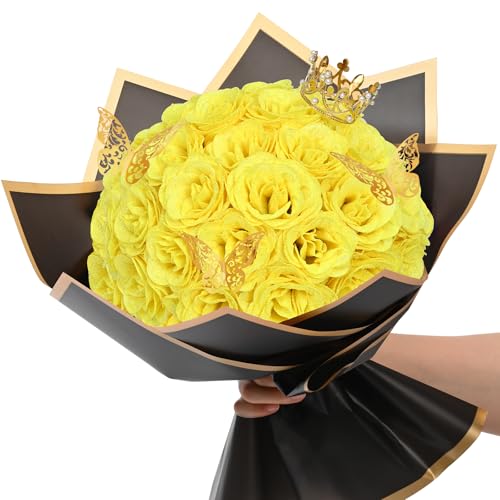 Waipfaru Glitter Roses Bouquet, DIY Yellow Fake Flowers Bouquet, 36 Pcs Rose for Grandma Wife Girlfriend Valentines, Mothers Day, Anniversary, Graduation - color: Yellow, size: 36pcs