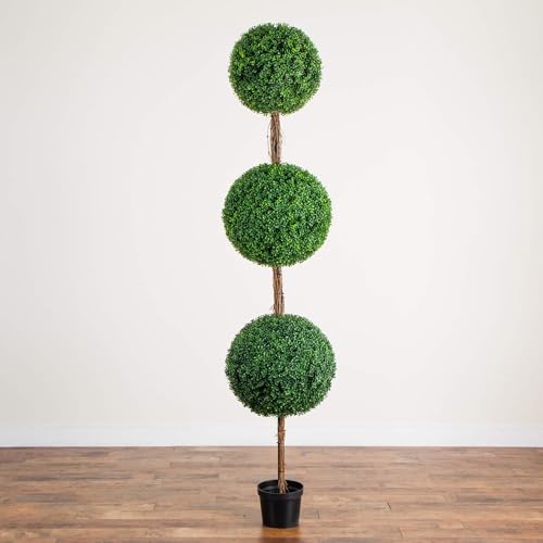 Nearly Natural 8ft UV Resistant Artificial Triple Ball Boxwood Topiary Tree Indoor/Outdoor - size: 8ft