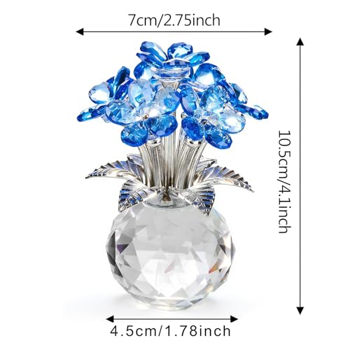 Blue Crystal Flower Glass Gifts for Sister Girlfriend Women Girl Wife,Crystal Flowers Bouquet Collectible for Wedding Anniversary Mom from Daughter Son (Blue Flower 02) - color: Blue