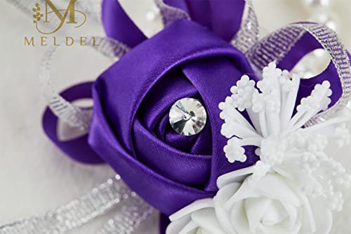 2pcs Purple Wedding Wrist Corsages Artificial Silk Rose for Women | for Wedding, Prom, Homecoming, and Evening Party, Wrist Corsages with Pearls for Brides, Bridesmaids, Mother of the Bride - color: 2pcs Deep Purple Wrist Corsages