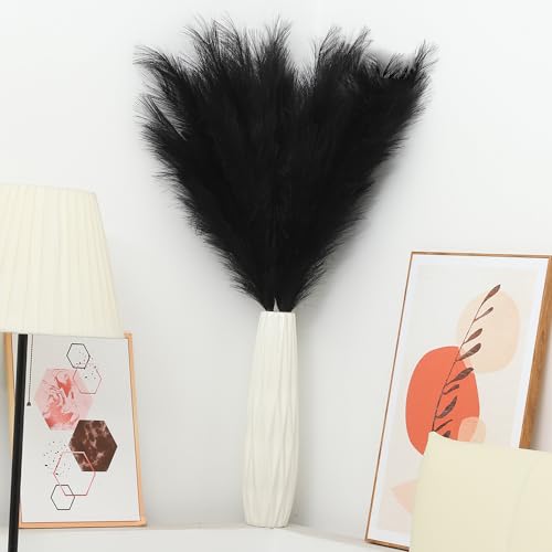 43" Black Pampas Grass Tall - 8 PCS Faux Pampas Grass Decor Artificial Pampas Grass Bouquet Flower Arrangement and Vase Filler for Wedding Boho Home Baby Shower Mothers Day Decoration - color: Black