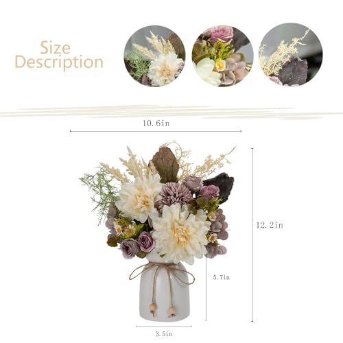 Fake Flowers with Vase Silk Dahlia Artificial Flowers in Vase Faux Hydrangea Flower Arrangements for Home Office Decoration Dining Table Centerpiece (Purple) - color: Purple