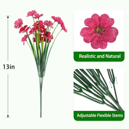 24 Bundles Artificial Flowers for Outdoors, Realistic Fake Silk Flowers for Outside Decoration, No Fade Faux Plants Outdoor Planter Window Box Porch Patio Decor(Rosy red) - color: Rosy Red, size: 24PCS