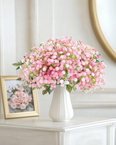 Babys Breath Artificial Flowers, 24Pcs Fake Baby Breath Flowers Artificial Bulk Faux Gypsophila Real Touch Flowers for Wedding DIY Bouquet Arrangement Party Home Garden Spring Decor, Pink - color: Pink, size: 24PCS