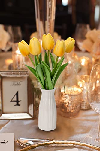 Briful 2 Packs Faux Flowers Artificial Tulips with Ceramic Vase, Poly Foam Yellow Tulips Real Touch Flower Arrangement for Home Kitchen Wedding Centerpiece Decoration - color: Yellow