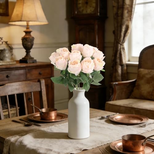 12Pcs Pink Roses Artificial Flowers 20" Vintage Silk Fake Roses with Stem for Vase Realistic Faux Roses Bouquet for Wedding Table Centerpieces Home Decorations DIY Party Arrangements (Light Pink) - color: Light Pink