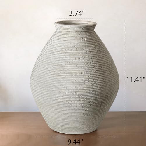 Rustic Ceramic Flower Vase Distressed Farmhouse Pottery Clay Large Terracotta Floor Vases for Decorative Table Centerpiece Modern Home Decor Aesthetic Living Room Bedroom Wedding Housewarming Gift - size: 11.39In