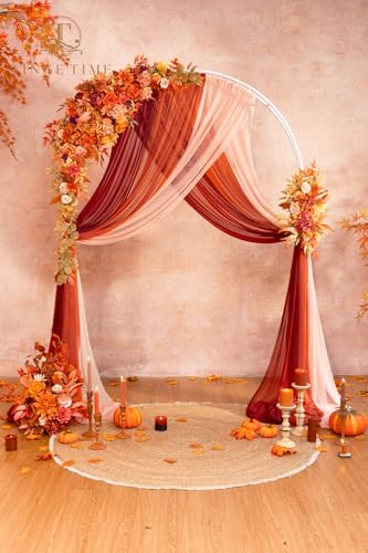 TINGE TIME Wedding Arch Flowers Kit - Deluxe 5pcs Artificial Floral Swag with 3 Sheer Drapes, Realistic Silk Flower Arrangements for Fall Wedding Ceremony Arbor Backdrop Reception Party Home Decor - color: Maplered