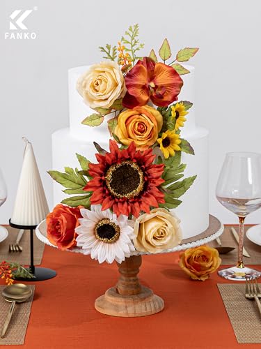 FANKO Artificial Flowers for DIY, Orange Yellow Brown Red Faux Flowers Bouquet, Fake Rose Sunflowers Dahlia Daisy Silk Flowers for Vase, Home Decor, Garland, Summer Wedding, Birthday, Party - color: Orange Sunflower