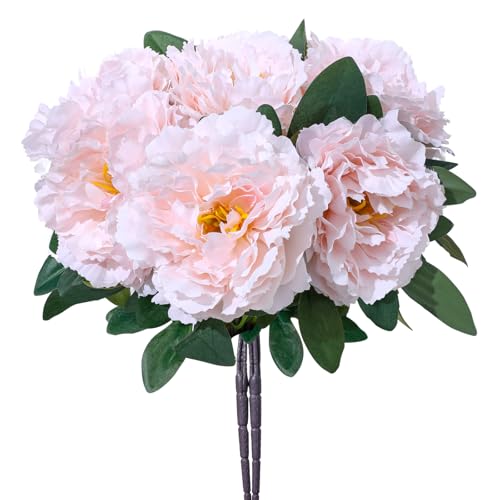 Light Pink Premium Silk Artificial Peonies, 2 Bouquets (10 Large 5.12" Heads), 13.78" Tall Fake Floral Arrangements for Wedding Centerpieces, Home Decor & Indoor Vase Display - color: Light Pink