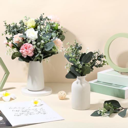 Janinka Mixed Eucalyptus Leaves Stems Bulk with White Seeds Artificial Silver Dollar Leaves Sprays Faux Oval for Wreath Garland Floral Bouquets Arrangement Wedding Greenery Decoration(60 Pcs)