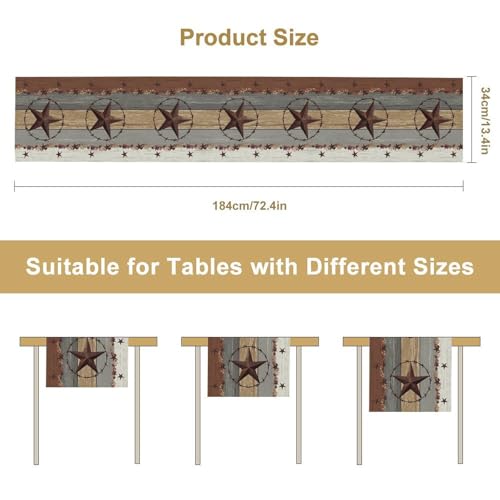 Western Texas Table Runner, Rustic Farmhouse Brown Wooden Plank Cowboy Star Country Barn Coffee Table Center Decor for Family Kitchen Outdoor Farmhouse Holiday Party Table Decorations, 13"x36" - color: Texas-6, size: 13“ X 36"