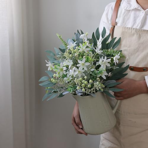 FOTEEWL 70 Pcs Artificial Greenery Stems Box Set,with 8 Kinds of Faux Plants and Fake Flowers for DIY Bridal Bouquets Wedding Floral Arrangement Table Centerpieces Decoration (Sage Green & White) - color: Sage Green & White