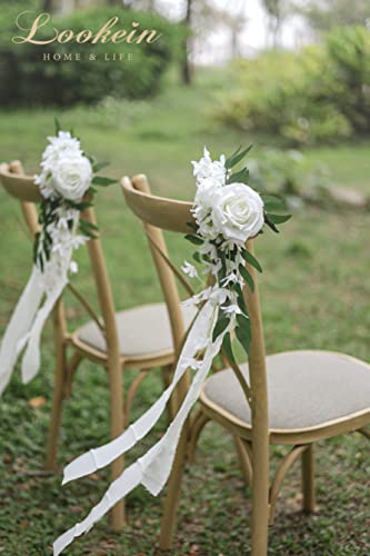 Lookein Set of 8 Pew Flowers for Wedding Ceremony Chair Decorations Bench Decoration Wedding Aisle Chair Decoration, Natural White - color: Romantic White