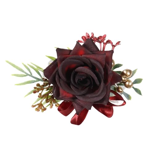 Wine Red Wrist Corsage for Wedding Brides Bridesmaid Artificial Rose Flowers Wristband Corsage for Wedding Homecoming Party Prom Accessories Burgundy Rose Corsage - color: Burgundy Rose Corsage