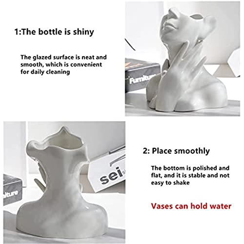 Ceramic Face Vase, White Flower Vases for Decor Female Form Head Half Body Vase Boho Unique Decorative Modern Style for Home Living Room Office Book Shelf (Medium) - color: B(medium)