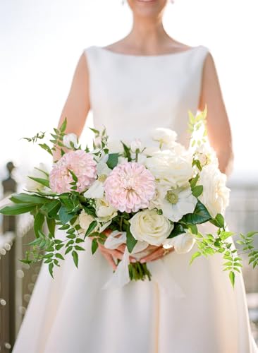 IPOPU 4pcs Artificial Dahlia Flowers Realistic Dahlia Silk Flowers 29" Long Stem Faux Flowers with Buds for Tall Vase DIY Bouquet Home Wedding Decor (Blush Pink) - color: Flesh Pink