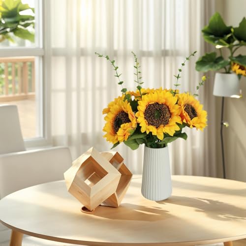 Artificial Flowers with Ceramic Vase, Silk Sunflower Fake Flowers in Vase for Home Office Decoration, 15'' Floral Arrangements for Dining Table Centerpiece, Bathroom, Wedding Decor