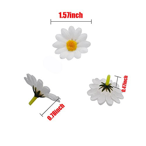 Artificial Silk Daisy Flower Heads, Fake Fabric Gerbera Floral Head for DIY Easter Eggs Beach Bonnet Craft Wedding Arch Garland Decoration (100pcs White) - color: White, size: 100PCS