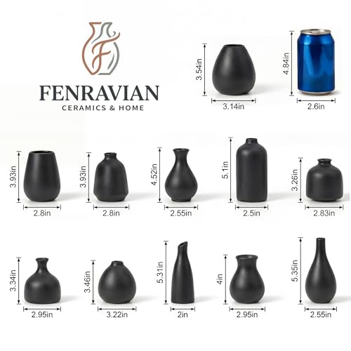 Black Bud Vases, Small Ceramic Vase Set of 11, Mini Pottery Vases for Flowers, Minimalist Boho Small Pampas Grass Flower Vase for Farmhouse Home Decor, Wedding Centerpiece, Shelf and Table Decoration - color: Black – 11-piece Set