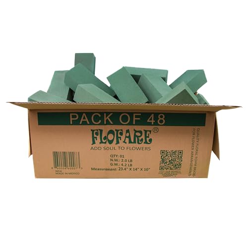 FLOFARE Pack of 48 Floral Foam Blocks for Fresh and Artificial Flowers, Each (7.8” L x 3.5” W x 2.4” H), Dry and Wet Floral Foam Blocks for Wedding, Birthdays, Home, Office, and Garden Decorations - size: Pack of 48