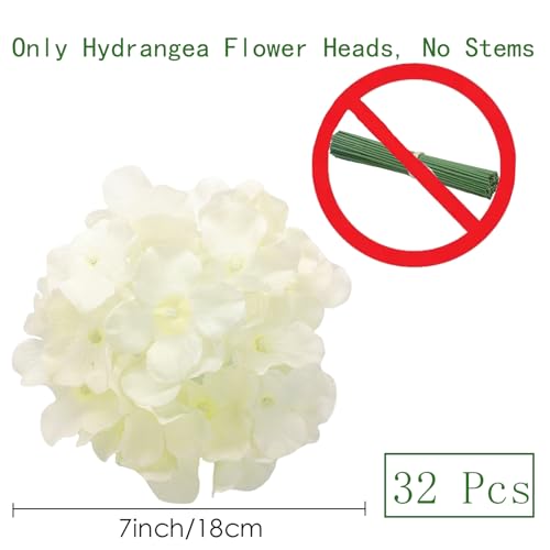 HinyoCo 32 Pcs Silk Hydrangea Artificial Flowers Hydrangea Heads No Stems, Used for Home Wedding Party Decoration (Ivory) - color: Ivory