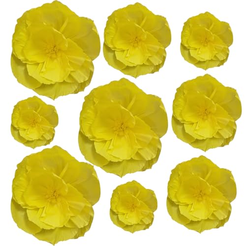 BRT Bearingshui Crepe Paper Flowers Decoration for Wall Total 9 Pcs, Artificial Flowers Backdrop for Wedding Decor Baby Bridal Shower Birthday Party, Yellow 3D Wall Flowers Decor - color: Yellow