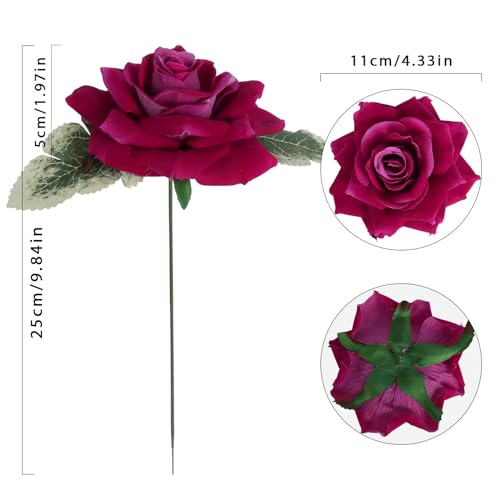 Hot Pink Roses 16pcs Artificial Velvet Roses Head Bulk Silk Flowers 4.3" Hot Pink Artificial Roses with Stems for Wedding Flowers for Centerpieces Home Party Decor (Hot Pink) - color: 4.3" Hot Pink