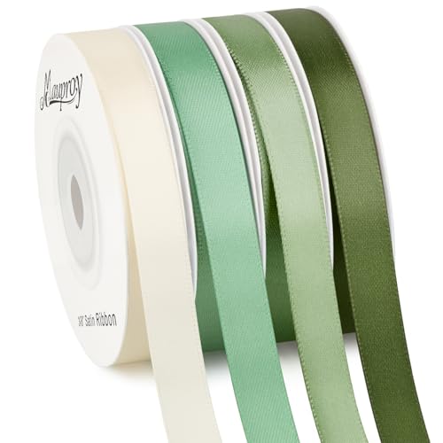 Mauproy 3/8 Inch Sage Green Satin Ribbon, 4 Rolls Total 40 Yards, Double Faced Mixed Green Thin Ribbon for Gift Wrapping, Flower Bouquets, Crafts, Wedding Decorations - color: Sage Green