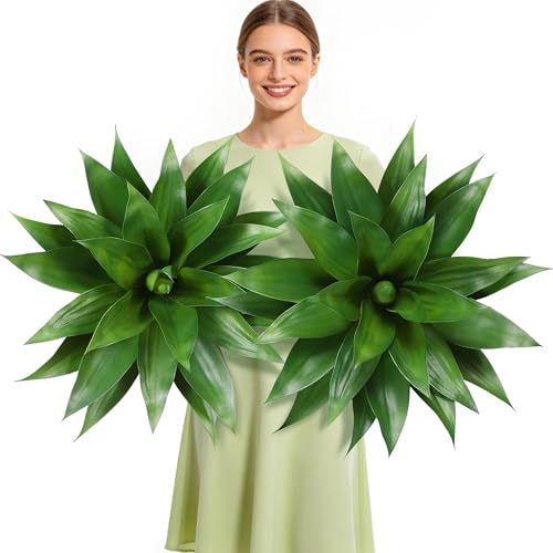 Wertuirk 28 Inch Artificial Agave Plant Set of 2, Realistic Faux Succulents with Vibrant Color, UV Resistant Fall Fake Plants for Indoor Outdoor, Home, Garden Decor (Green×2, Extra Large) - color: Green×2, size: X-Large