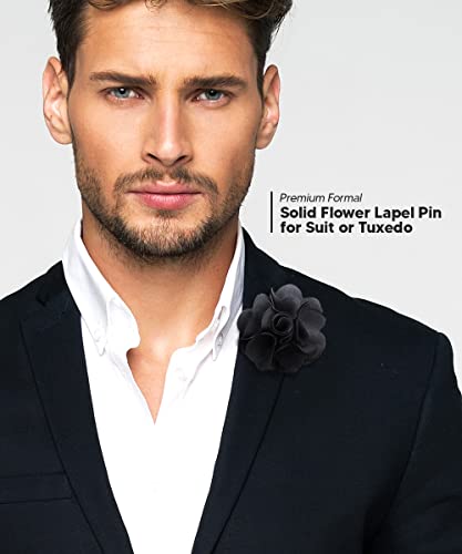 Premium Men's Formal Solid Color Flower Lapel Pin - Boutonniere for Men, Brooch Pin - color: Silver Grey