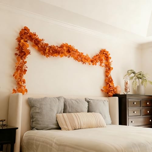 CQURE 12 Pack 84Ft Eucalyptus Garland,Artificial Eucalyptus Willow Leaves Table Greenery Garland Wreath Vines for Wedding Party Table Fireplace Bedroom Wall Room Decor - size: 84Ft-12Pack-Willow-Orange