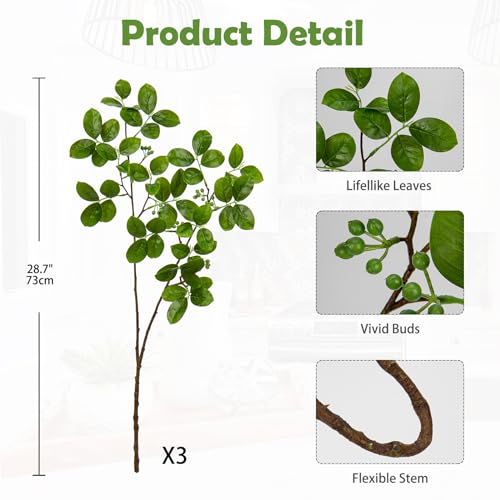 Hollyone 3PCS Artificial Greenery Stems Faux Branches for Vase Fake Lagerstroemia Leaves Branches 28.7 Inch Plants Leaf Bushes for Floral Arrangement Bouquets Party Wedding Wall Home Decor Green - color: Lagerstroemia - Green#2