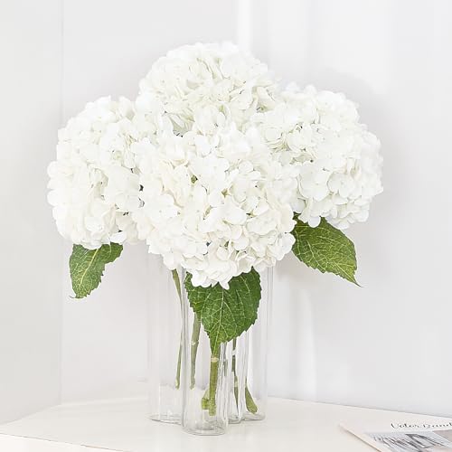 MARTINE MALL 3Pcs 21in Hydrangea Artificial Flowers, Latex Real Touch Hydrangeas Lifelike Large Hydrangea Flowers for Home Decor Party Arrangements Wedding Bouquets Centerpieces (White) - color: White, size: 3Pcs