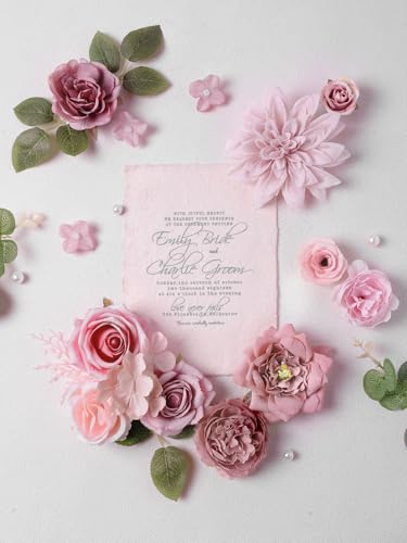 Artificial Flowers Combo Box Set Dusty Pink Silk Floral Arrangements for Wedding Bridal Bouquet, Cake Flowers, Table Centerpieces, Party & Home Decor - color: Dusty Pink