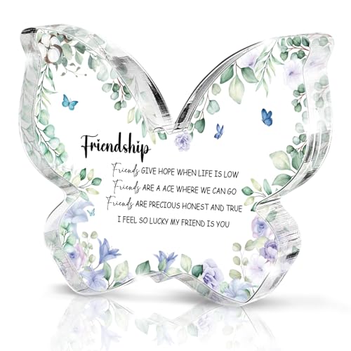 Butterfly shaped acrylic friendship desktop ornament, "Forever Friends" Inspirational gift for women, birthday gift for best friend, office and home decoration - color: Gray black