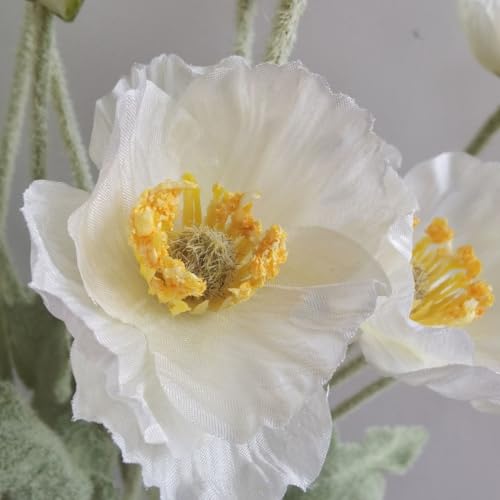 Poppy Flowers Artificial， Poppy Silk Flowers with Stems，Ranunculus Artificial Flowers，Faux Flower Stems for Wedding,Party, Outdoor Indoor Decor Flower Arrangements for Table (3, White) - color: White
