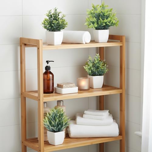 CEWOR Fake Plants 4 Packs Small Artificial Greenery Mini White Potted Plants Bathroom Accessories Decorations for Desk Bathroom Office Home Room Kitchen Table Indoor - color: Grey1