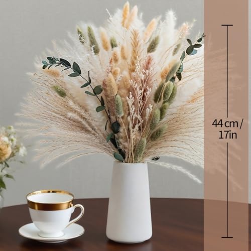Spring White Dried Flower Bouquet with Pampas Grass – Soft Neutral Floral Arrangement for Home, Wedding Tables and Events 17 Inch (Pure White) - color: Pure White