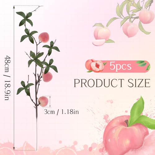 Gresorth 5 Pcs Fake Peach Branch Decoration Mini Artificial Peaches Fruit Stem Bouquet Realistic Lifelike Simulation Branches Model for Vase Window Display - color: Small Peach Branch