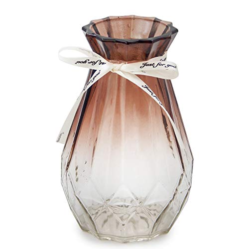 OFFIDIX Glass Vase Gradient Multicolor with Geometric Faceted Design Art Decorative Flower Vase for Wedding, Dinning, Bookshelf, Home Decoration or Gift - color: B-tawny Transparent Gradient