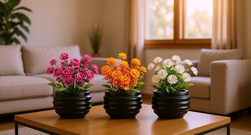 Smart Artificial Plants Set of 3, Mini Faux Flowers for Home, Office Desk, Bedroom & Bathroom Decor