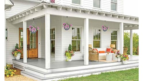 KIHO Artificial Hanging Flower Plant with Basket for Spring Summer Outdoor Decoration, Low-Maintenence Beautiful Petunia Flowers with Eucalyptus Leaves Perfect for Home (Pink) - color: Pink