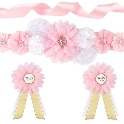 Maternity Sash Set Baby Shower Floral Belly Belt Baby Shower Decoration for Mom to Be Pregnancy Party Supplies - color: Style5