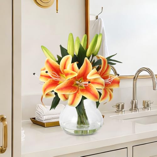 GarveeHome Artificial Lily Flower, Faux Lily Flowers Stems for Vase, Silk Fake Flowers for Home Table Office Wedding Party Decor (Orange and Yellow) - color: Tiger Lily ,Orange and Yellow