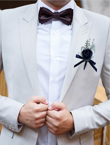 Marriwise 6pcs Rose Boutonniere for Men, Artificial Flowers Wedding Groom Groomsmen Boutonniere for Wedding/Anniversary/Prom/Rustic Wedding/Homecoming (Dark Navy Blue) - color: Dark Navy Blue