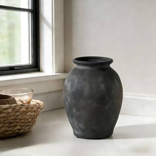 5.94" Ceramic Vase for Home Decor, Decorative Terracotta Farmhouse Rustic Vases for Living Room Kitchen Bedroom Bathroom Entryway Mantel Table, Pottery Vases for Grass Pampas Dried Fresh Flowers - color: Black Bronze- 5.94"