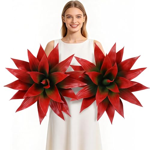 Wertuirk 22 Inch Artificial Agave Plant Set of 2, Realistic Faux Succulents with Vibrant Color, UV Resistant Fall Fake Plants for Indoor Outdoor, Home, Garden Decor (Red×2, Large) - color: Red×2, size: Large